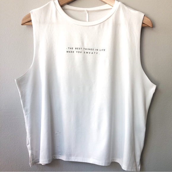 lovers of hYOUmanity white logo tee “THE BEST THINGS IN LIFE MAKE YOU SWEATY” - Picture 8 of 8